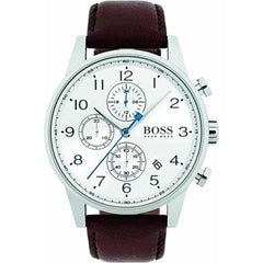 Hugo Boss Navigator Chronograph 44mm Uhr Silber Braun Leder - HB1513495