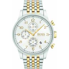Hugo Boss Navigator Chronograph 44mm Herrenuhr in Silber Gold aus Edelstahl - HB1513499