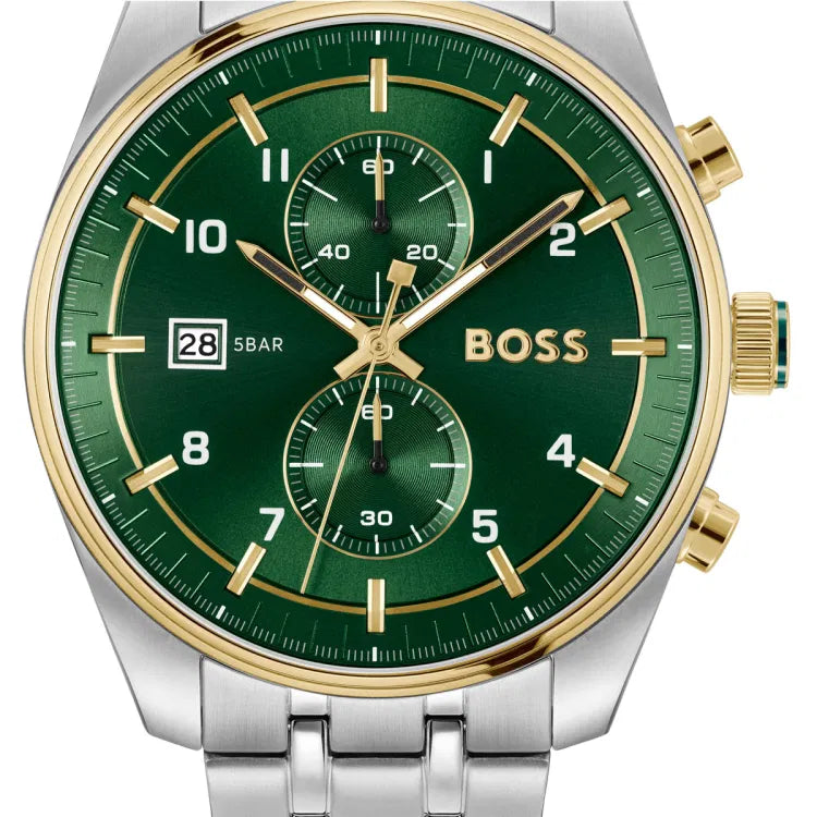 Hugo Boss Skytraveller Chronograph Silbrig / Grün Herrenuhr - 1514195