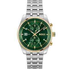 Hugo Boss Skytraveller Chronograph Silbrig / Grün Herrenuhr - 1514195