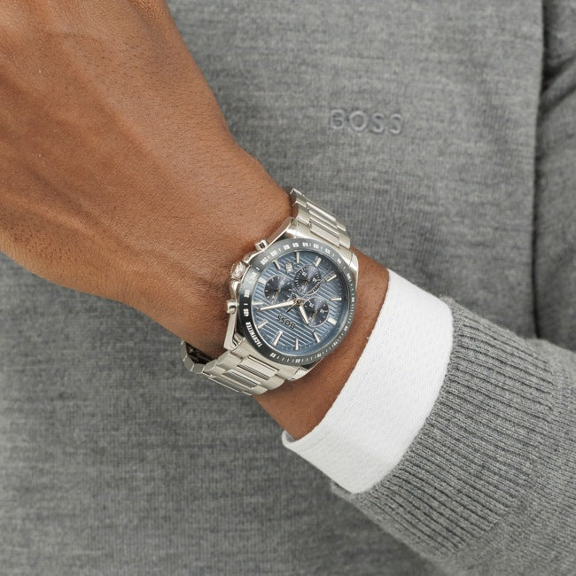 Hugo Boss Strike Chronograph Silbrig / Blau Herrenuhr - 1514240