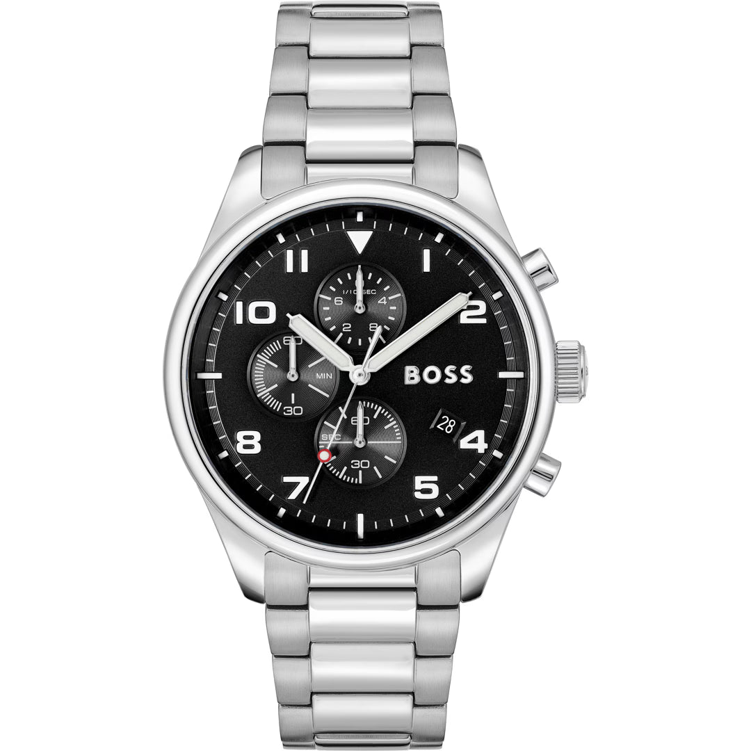 Hugo Boss View Chronograph 44mm Herrenuhr aus Edelstahl in Schwarz - HB1514008