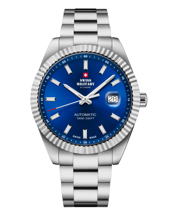 Klassische Schweizer Automatikuhr – Blau, Stahl | Swiss Military - SMA34110.03
