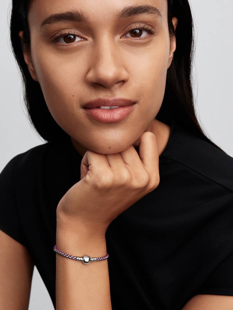 Lilafarbene Kordel Kastenkette Armband Sterling-Silber - 593816C03