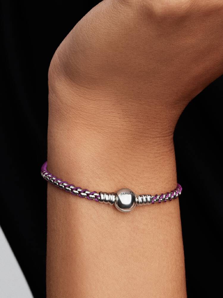 Lilafarbene Kordel Kastenkette Armband Sterling-Silber - 593816C03