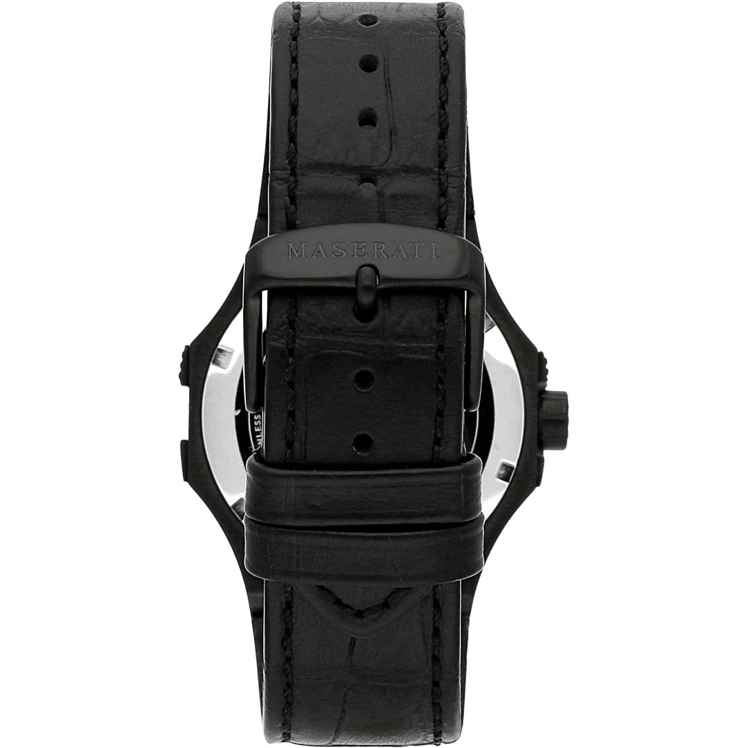 Maserati Potenza Schwarz Leder Quarz Uhr