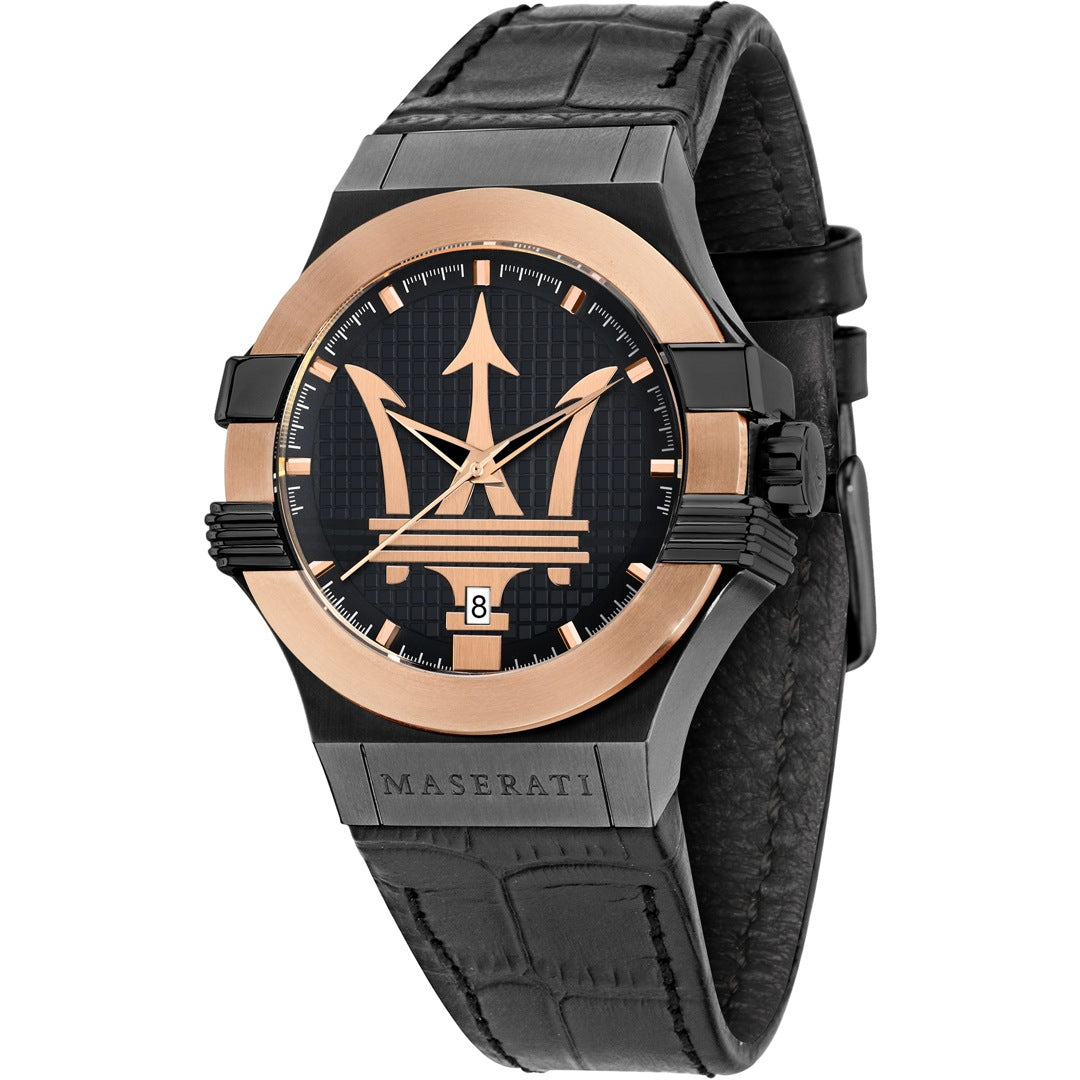 Maserati Potenza Schwarz Leder Quarz Uhr