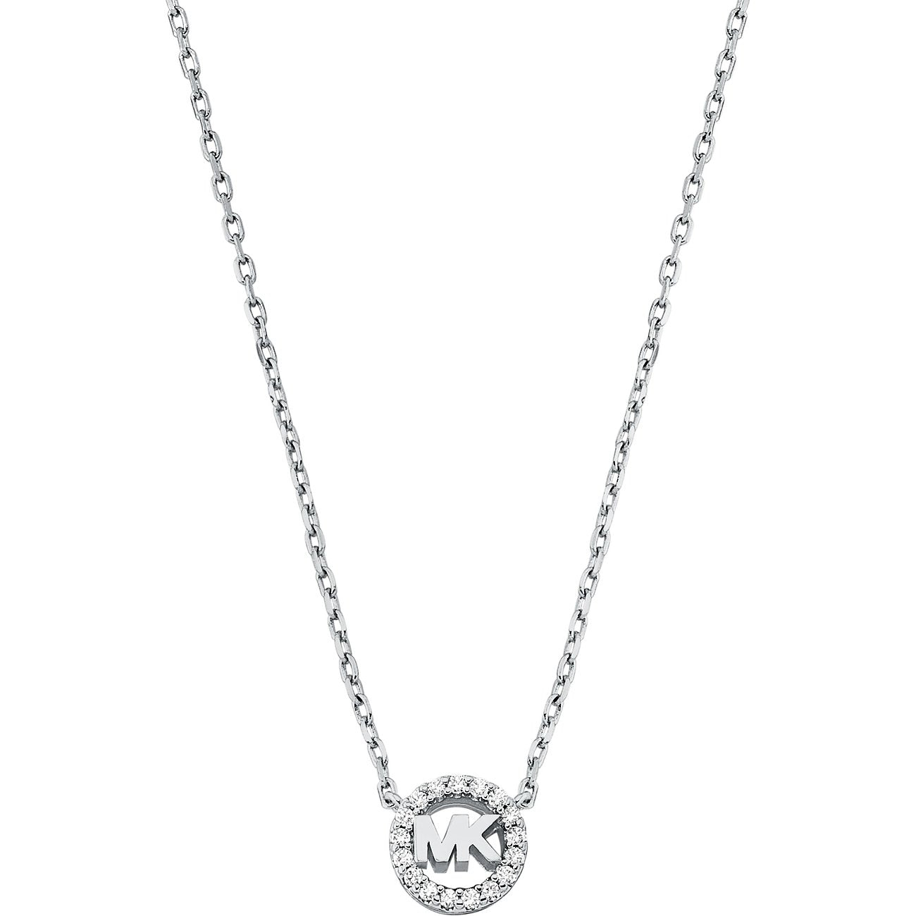 Michael Kors Kors MK Damen Halskette Silberfarben mit Logo-Anhänger und Zirkonia