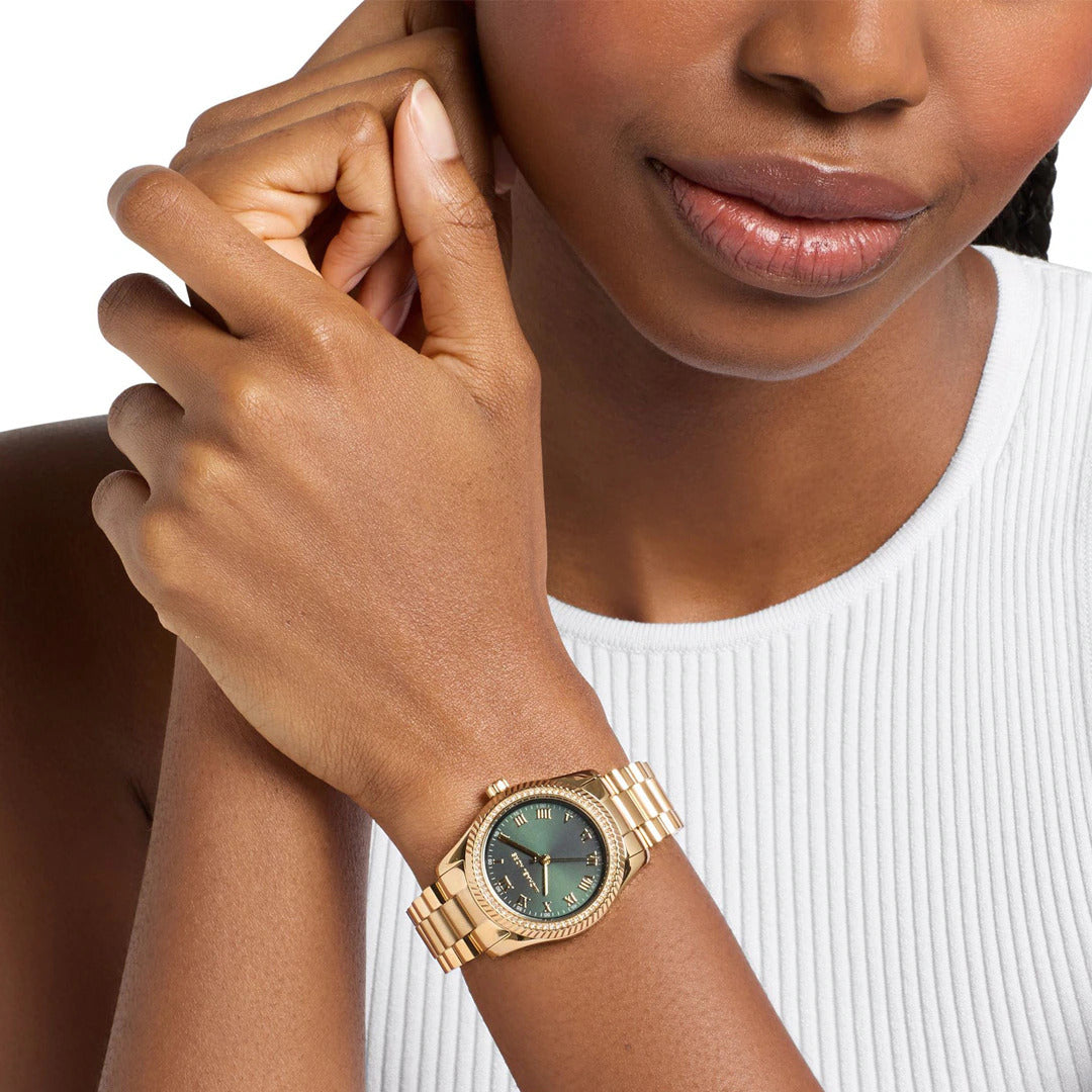 Michael Kors Lexington 3H Damenuhr Gold/Grün 33 mm – MK7622