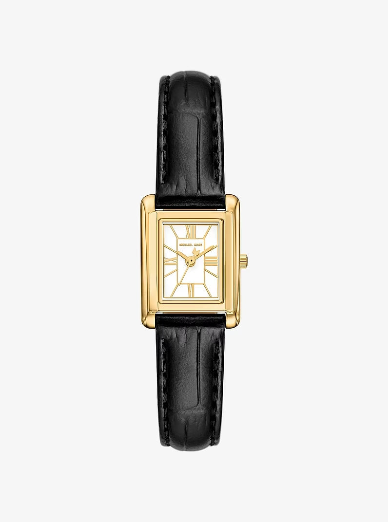 Michael Kors Petite Essex Damenuhr Gold mit Lederarmband 20 × 27 mm – MK7692