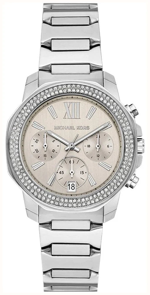 Michael Kors Prescott Damen-Chronograph mit Kristallen Silber  – MK7683