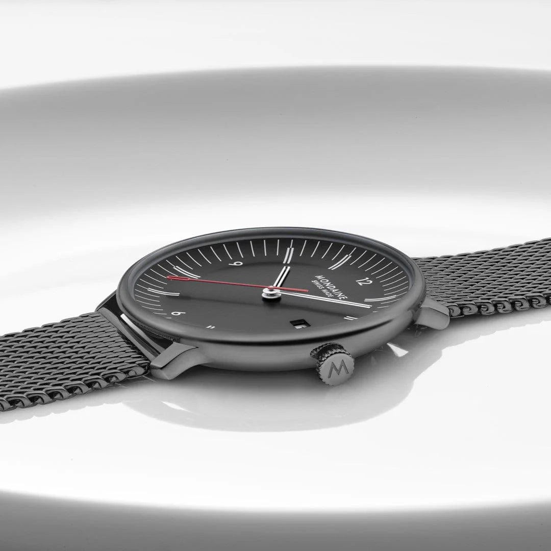 Mondaine Doppio Schwarz Ø 41 Herrenuhr - MLE.41220.SM