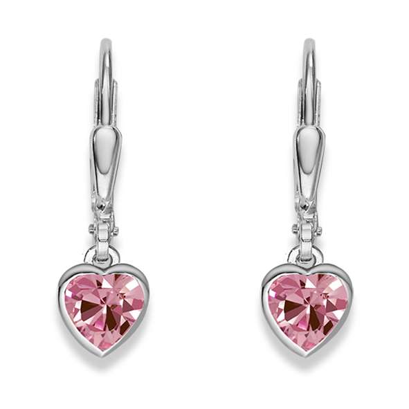 Ohrhänger aus Silber 925 weiss Herz mit rosa Zirkonia - 6268.02792/0001