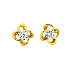 Ohrstecker in 18 Karat Gold, Zirkonia, Blume