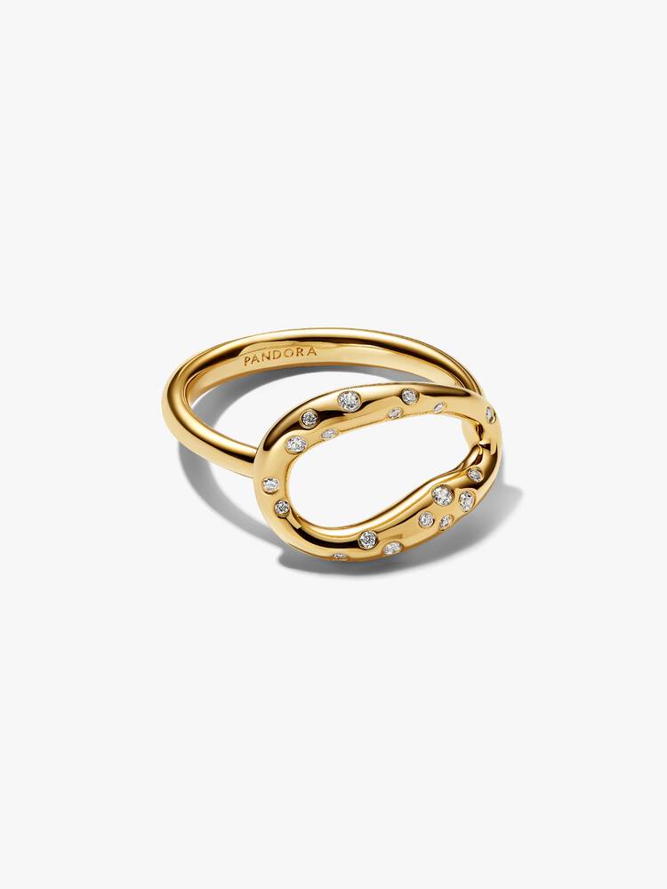 Organisch Geformter Steinbesetzter Statement-Ring Vergoldet - 164676C01-54
