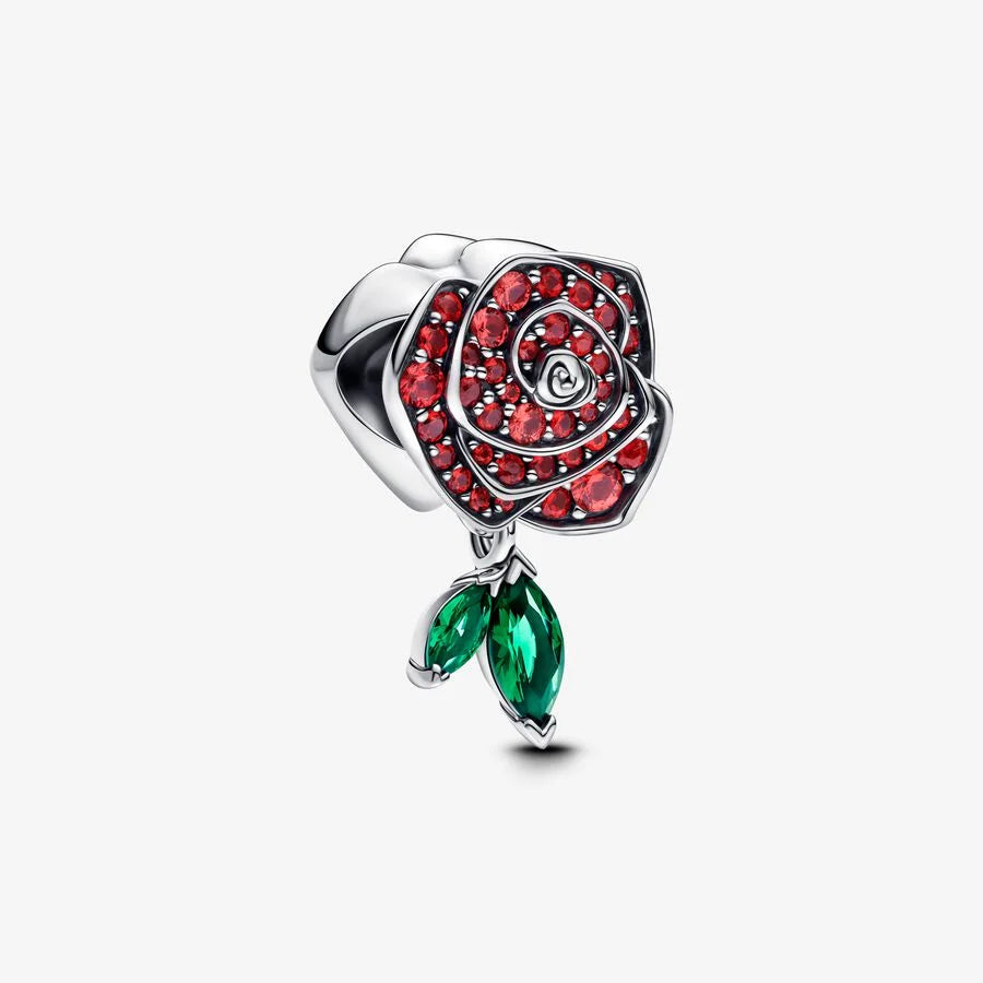 Pandora Charm: Funkelnde Blühende Rose - Rot, Sterling-Silber - 793201C02