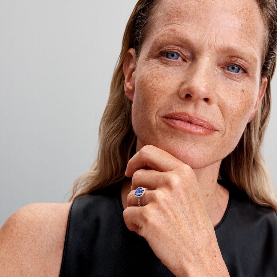 Pandora Funkelnder Eckiger Blauer Strahlenkranz Statement Ring - 193550C01