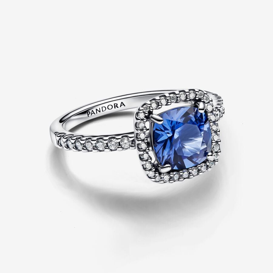 Pandora Funkelnder Eckiger Blauer Strahlenkranz Statement Ring - 193550C01