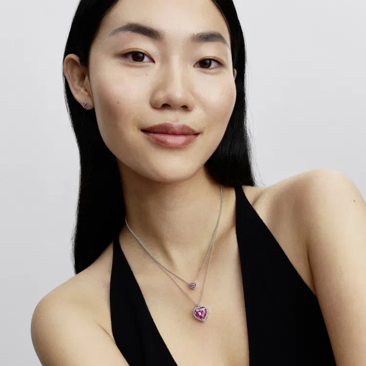 Pandora Rosafarbener Strahlenkranz Herz Halskette - 394414C01-45