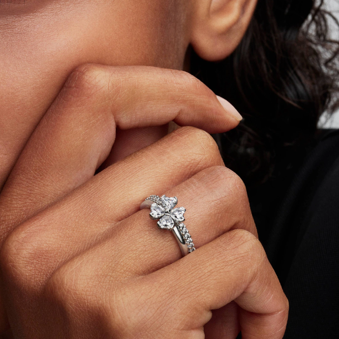 Pandora Timeless Funkelndes Glückskleeblatt Teilbarer Ring 925 Silber Damenschmuck - 194507C01