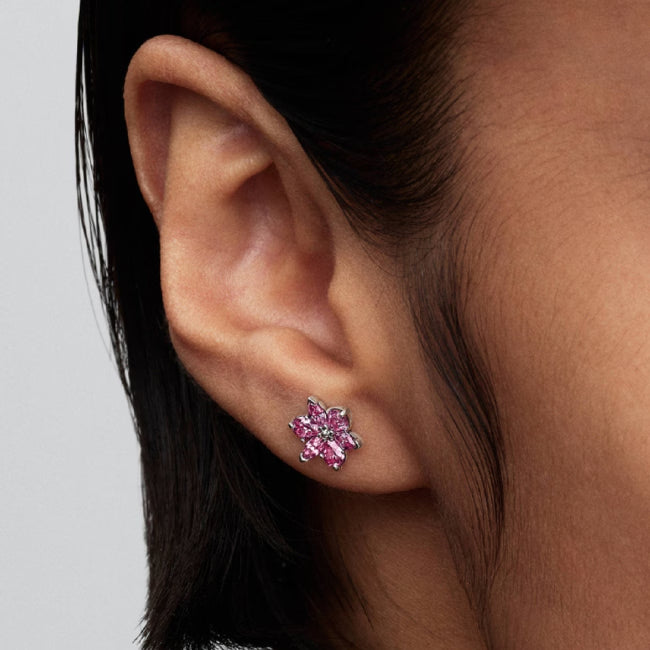 Pandora Timeless Herbarium Funkelnde Rosafarbene Blume Ohrringe - 292633C02