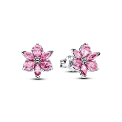 Pandora Timeless Herbarium Funkelnde Rosafarbene Blume Ohrringe - 292633C02