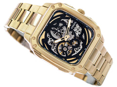Fossil BQ2573 Herren Automatikuhr Inscription Gold Edelstahl Armband Schwarz Skeleton Dial 42 mm