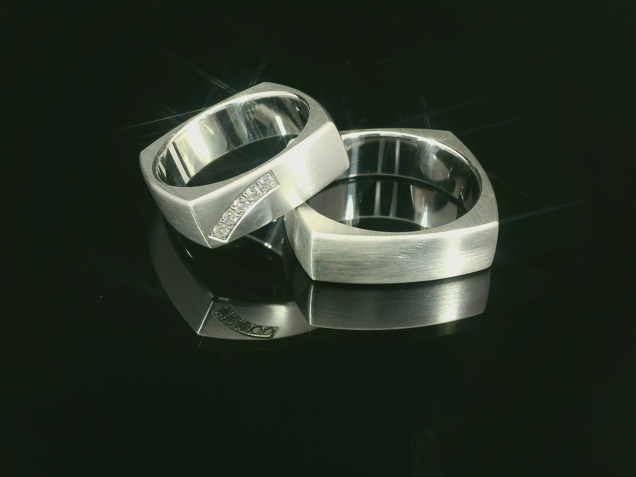 Bagues partenaires en argent 925 rhodié avec zircones – LS01/6 et LSZ02/6