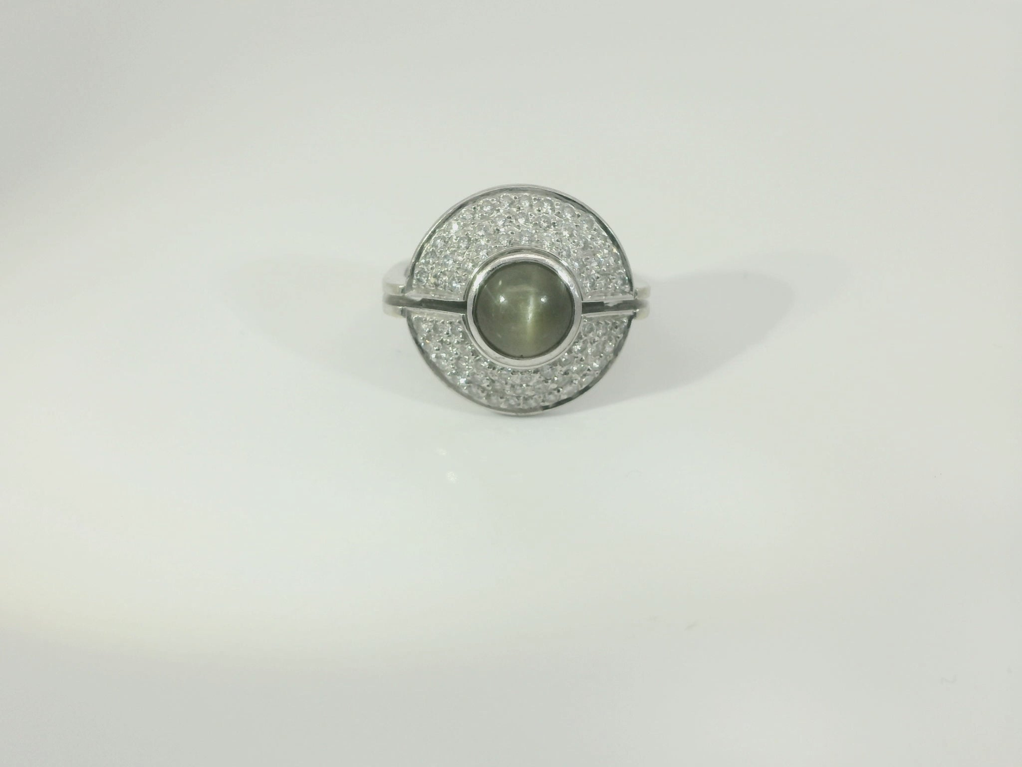 Damenring 750 Weissgold Grünstein Diamant Gr. 53