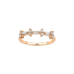 Ring mit 0.12 ct Diamanten und 0.09 ct Baguette-Diamanten in 585 oder 750 Roségold