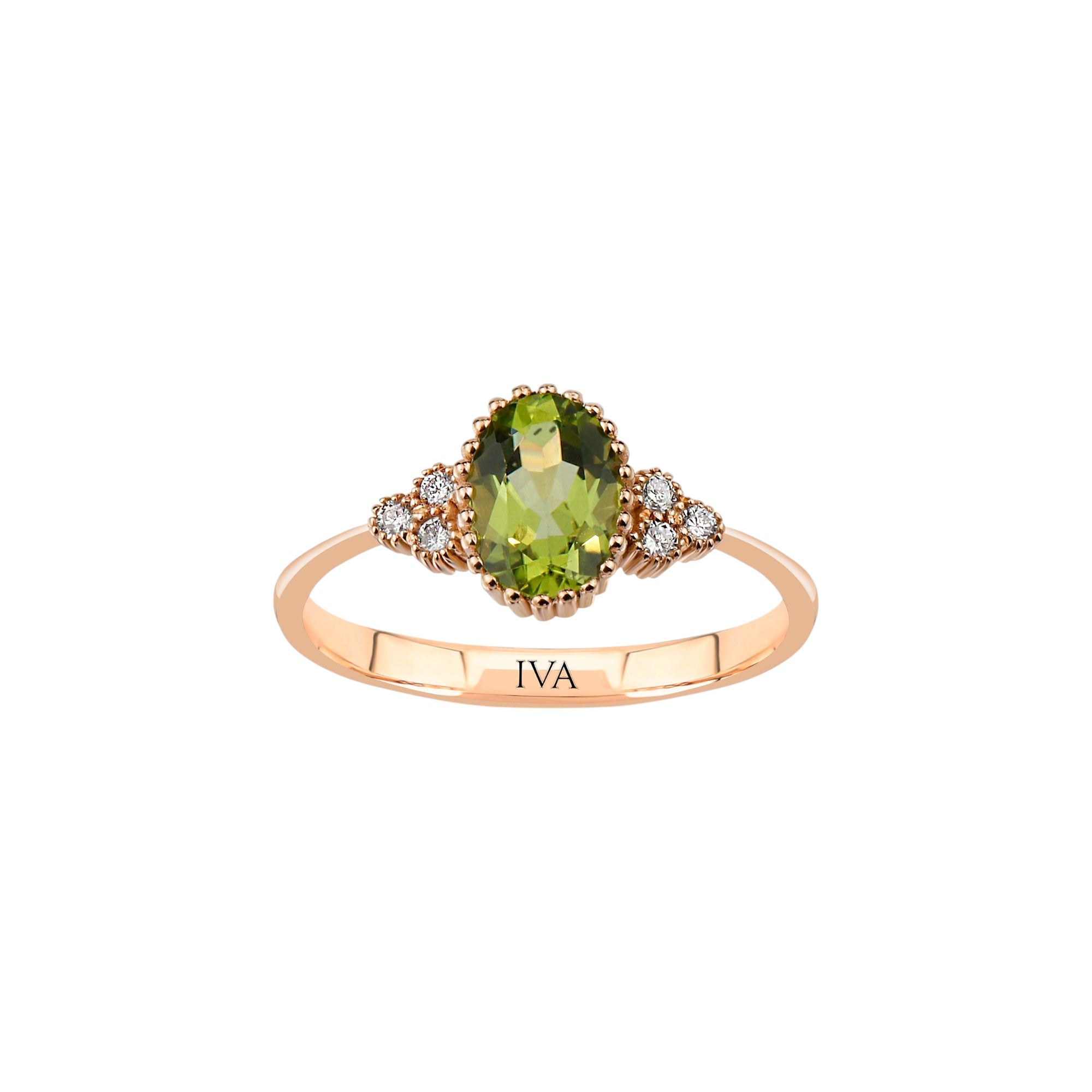 Roségold Diamantring mit Peridot 0.90 ct in 585 oder 750 Gold