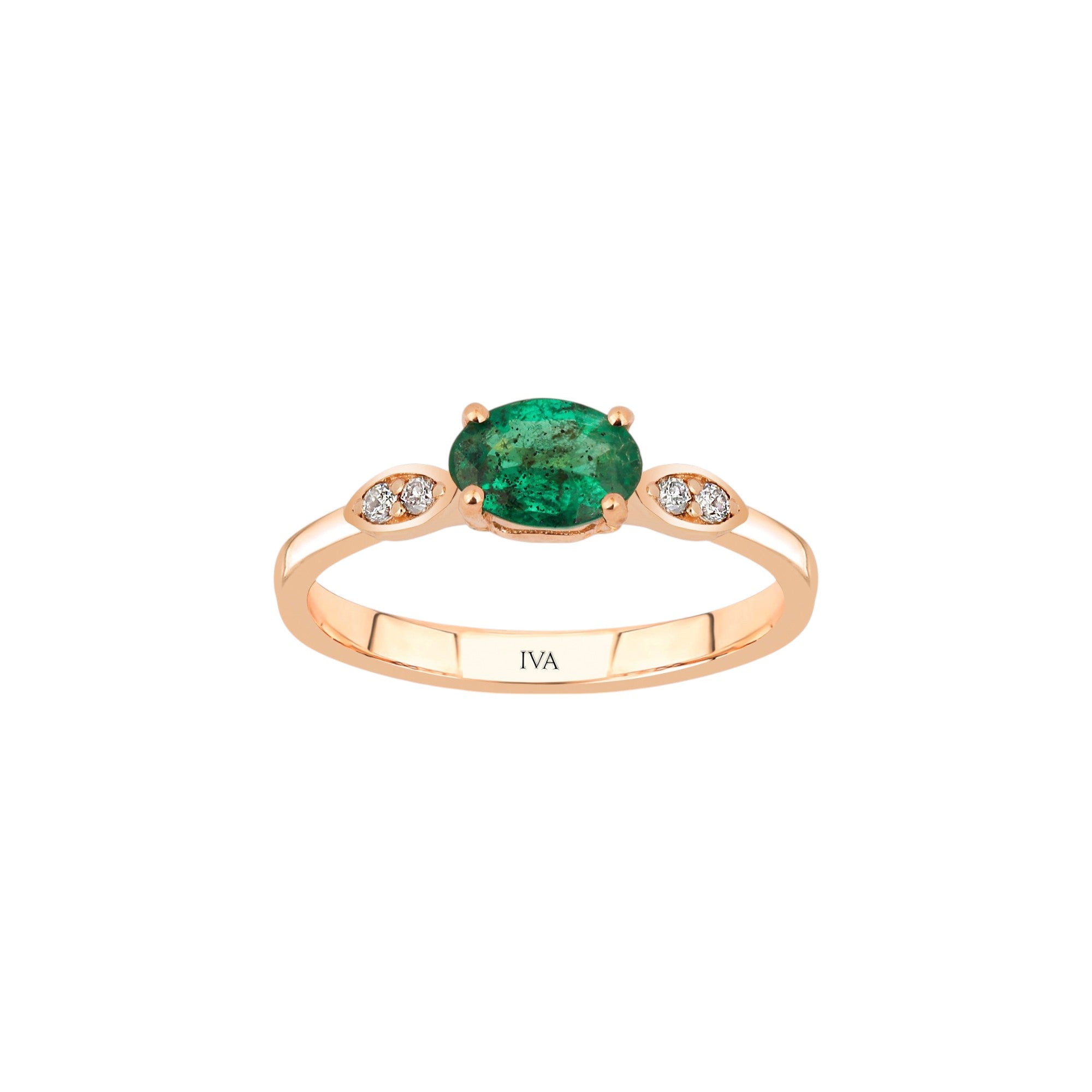 Roségold Diamantring mit Smaragd 0.58 ct in 585 oder 750 Gold