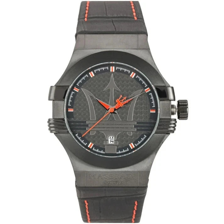 Maserati Potenza Schwarz Leder Quarz Herrenuhr