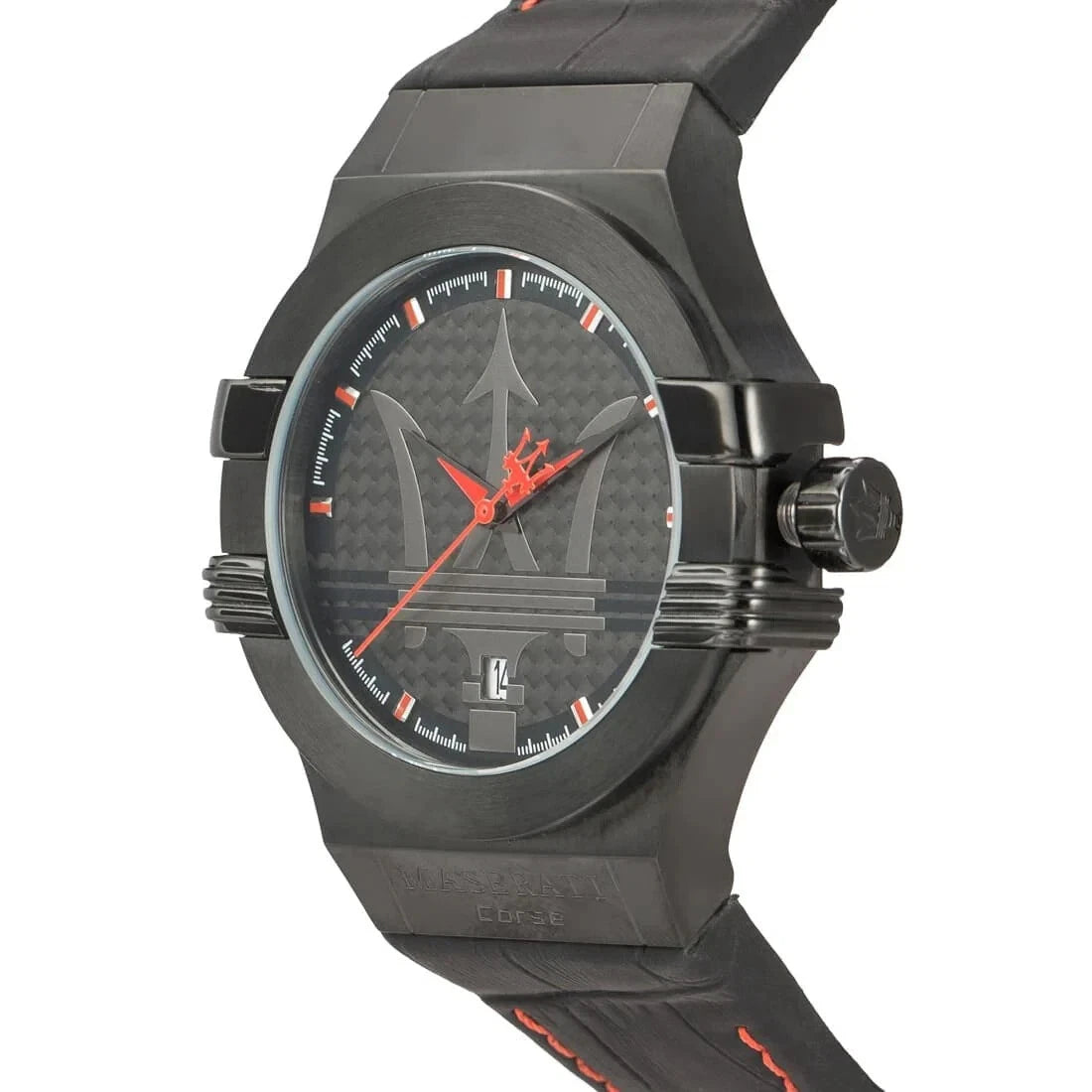 Maserati Potenza Schwarz Leder Quarz Herrenuhr