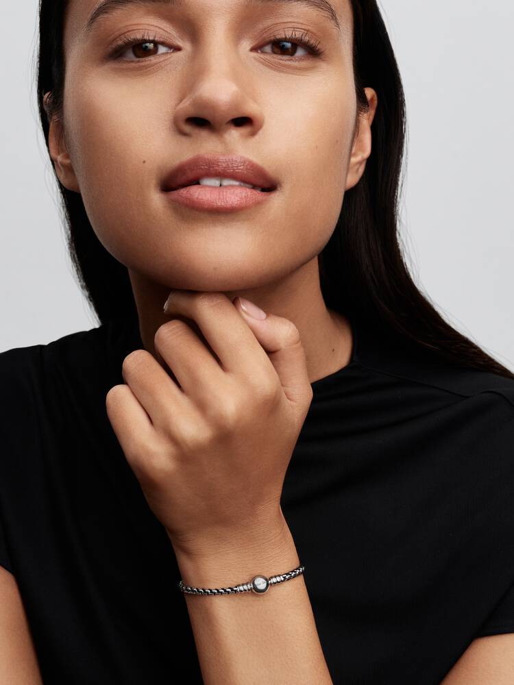Schwarze Kordel Kastenkette Armband Sterling-Silber - 593816C02