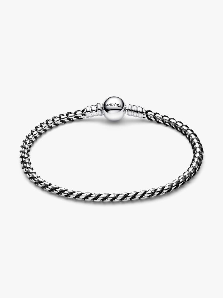 Schwarze Kordel Kastenkette Armband Sterling-Silber - 593816C02
