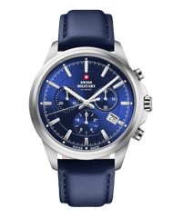Swiss Military Klassische Chronographenuhr, blaues Leder - SM34107.12