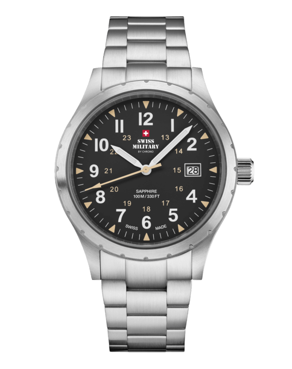 Swiss Military Klassische Militäruhr im schwarzen Stahl - SM34108.01