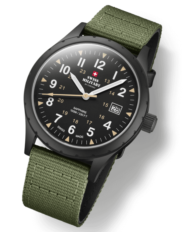 Swiss Military Klassische Uhr im Army-Stil, schwarzes Canvas - SM34108.07