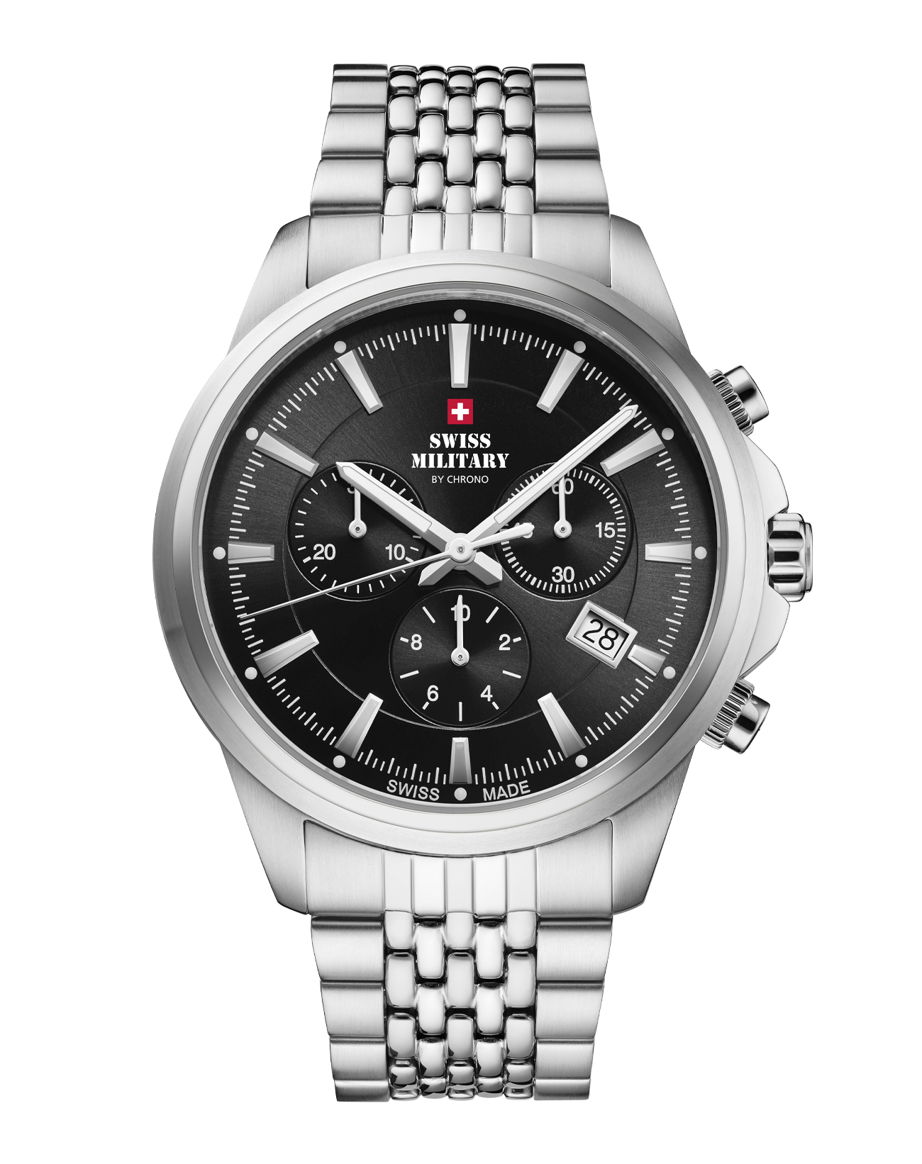 Swiss Military Klassischer Chronograph Schwarz Stahl Herrenuhr - SM34107.01  