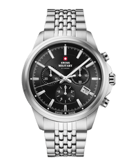 Swiss Military Klassischer Chronograph Schwarz Stahl Herrenuhr - SM34107.01  