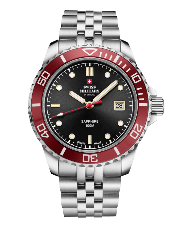 Swiss Military Schweizer Herren-Sportuhr, Schwarz/Rot - SM34109.04