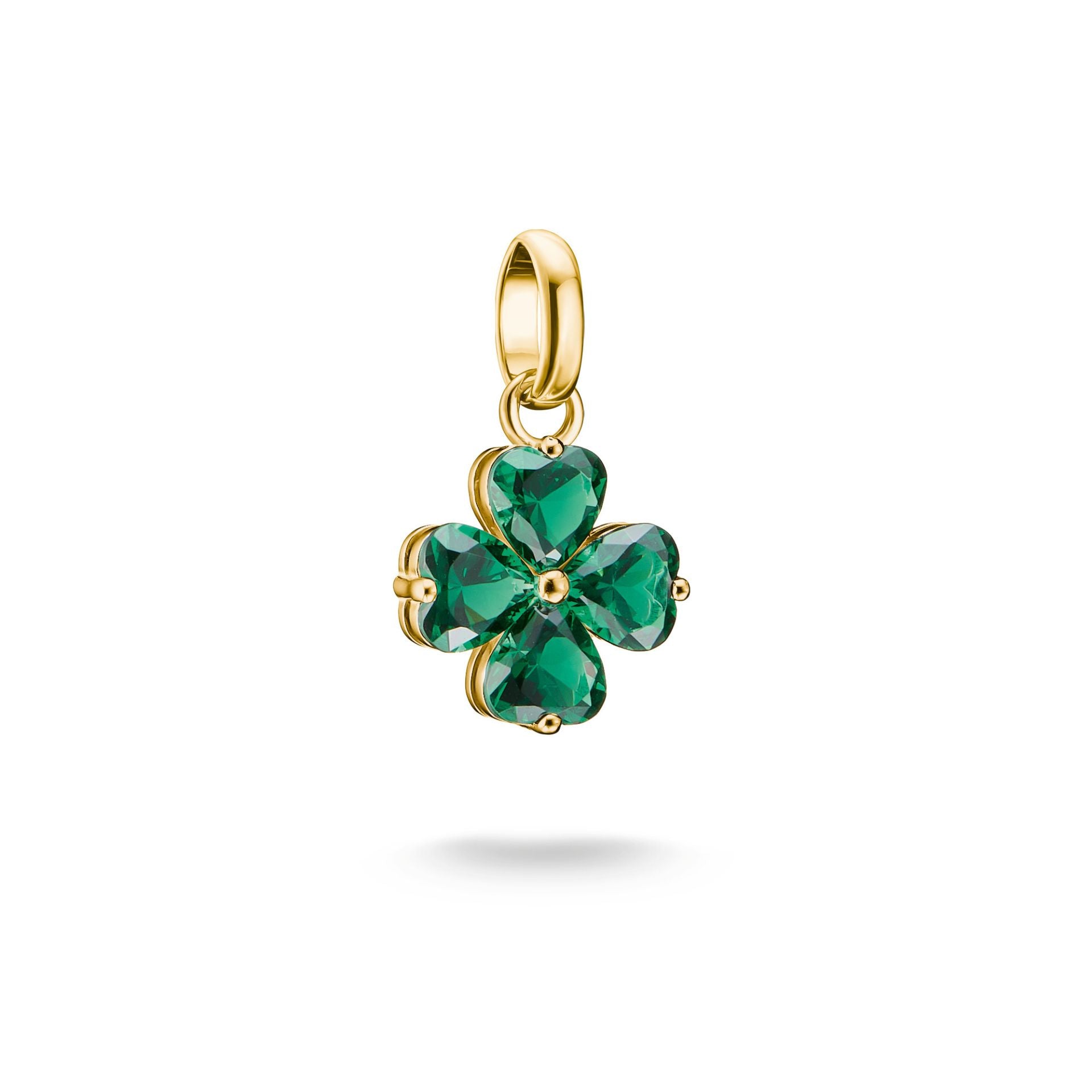 Thomas Sabo Charm Anhänger Kleeblatt mit grünem Nanokristall 18K Vergoldet – CC1326-M01-6