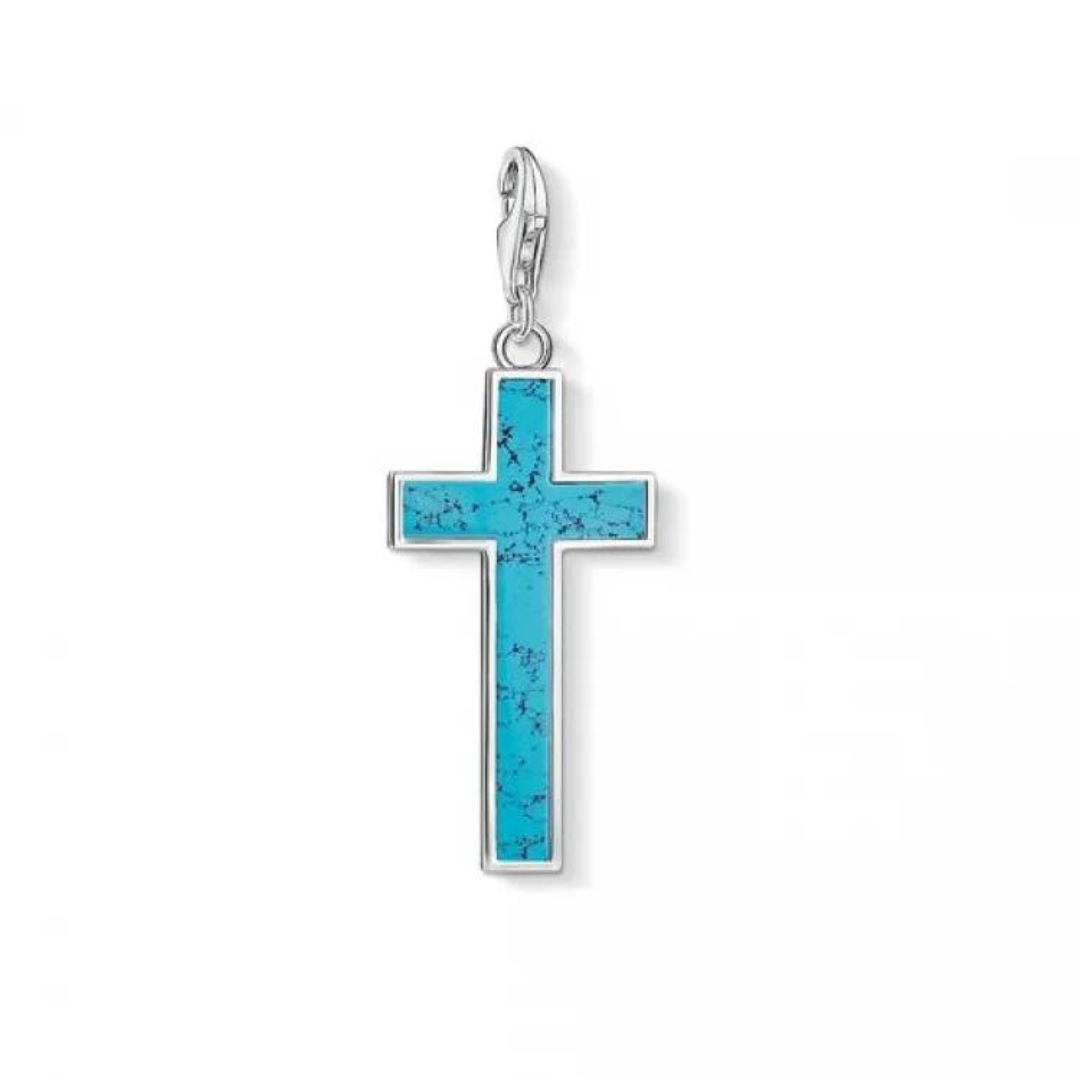 Thomas Sabo Unisex Charm-Anhänger Türkises Kreuz - Y0021-404-17