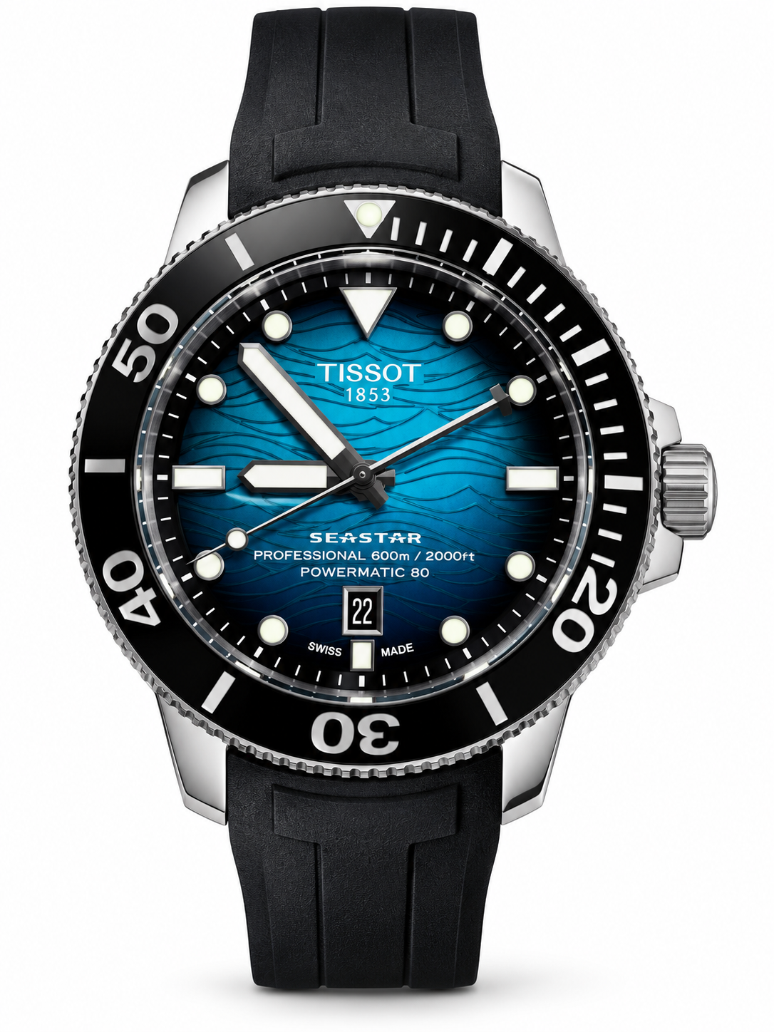 Tissot Seastar 2000 Professional Powermatic 80 46mm Kautschuk Blau