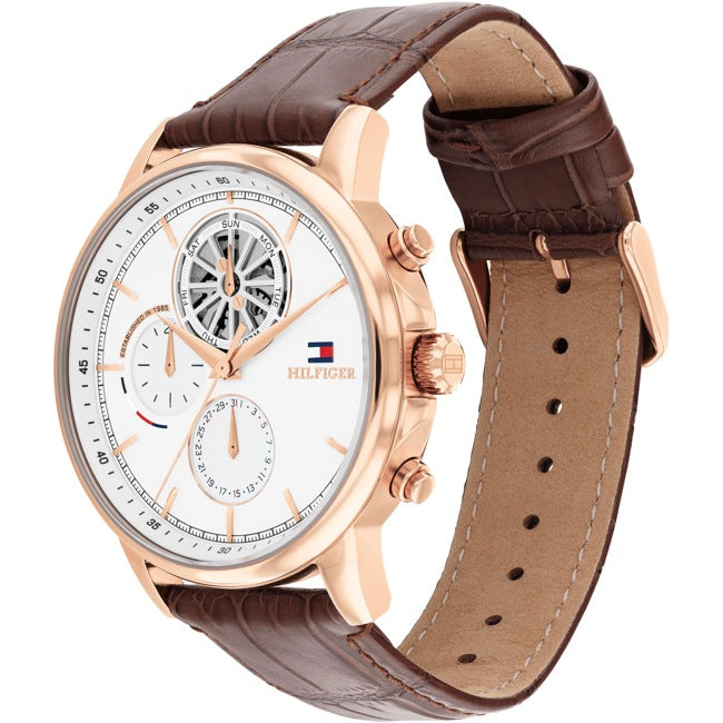 Tommy Hilfiger Stewart Day Date Braun / Rosé & Weiss Herrenuhr - 1710606