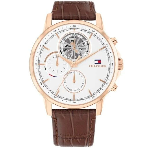 Tommy Hilfiger Stewart Day Date Braun / Rosé & Weiss Herrenuhr - 1710606