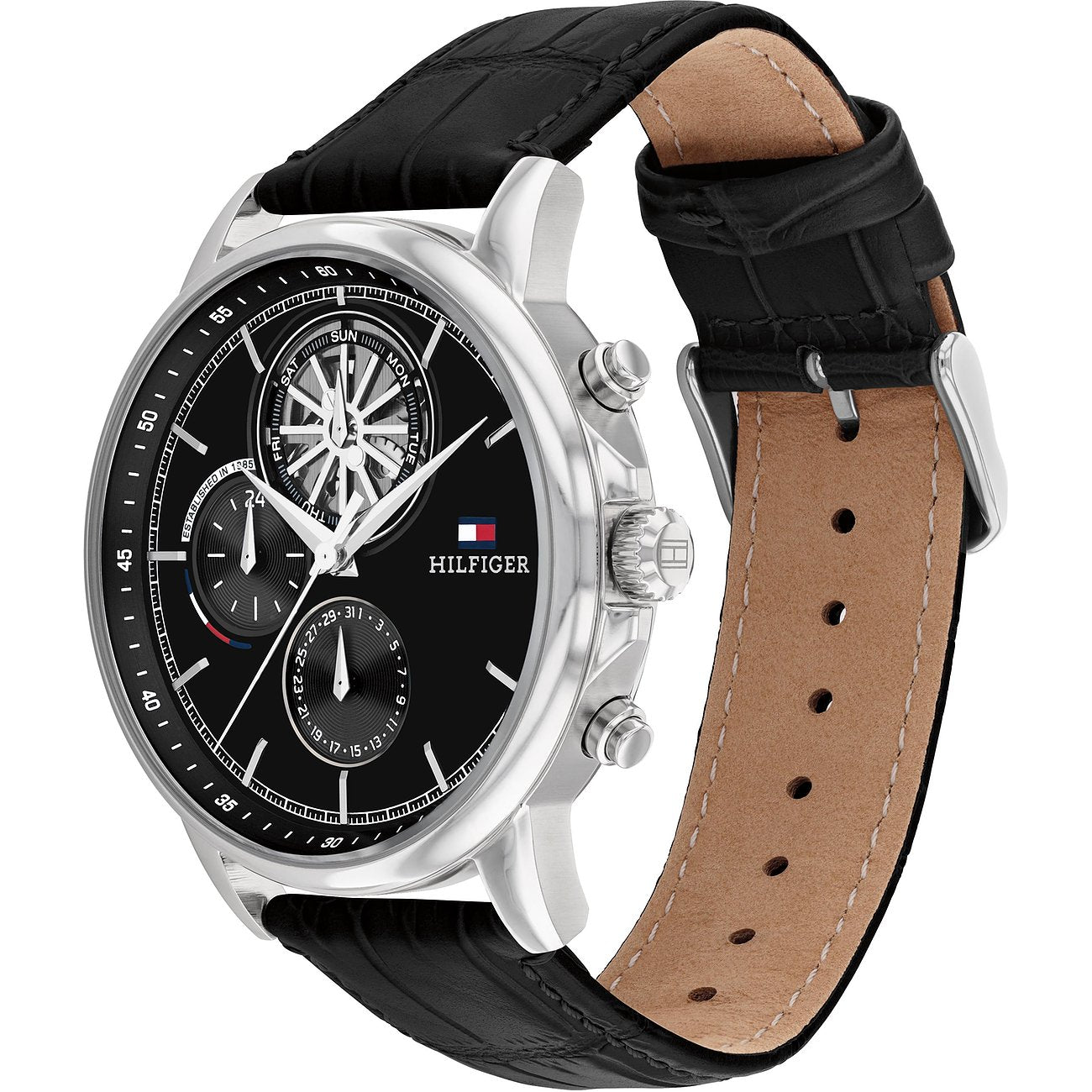 Tommy Hilfiger Stewart Day Date Silbrig / Schwarz Herrenuhr - 1710605