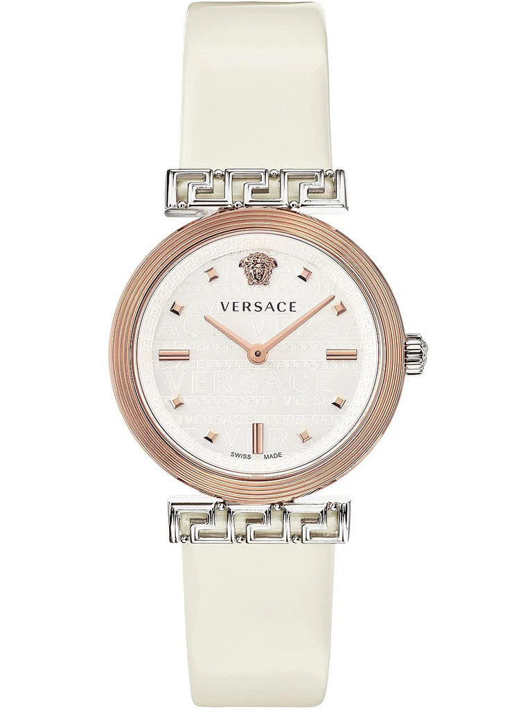 Versace Damen Uhr Weiss Gold Leder Greca Elegant Luxus&nbsp;