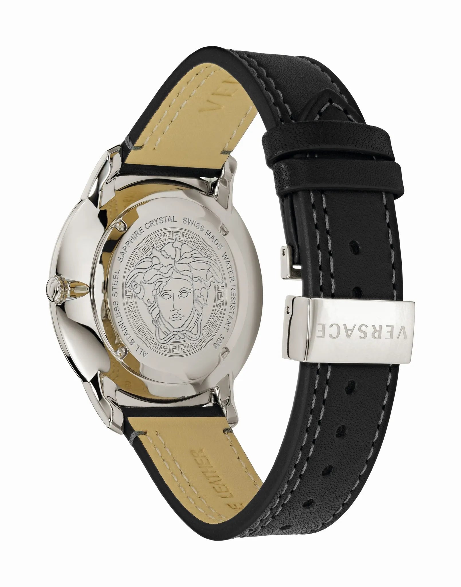 Versace V-Urban Schwarz Silber Herrenuhr aus Lederarmband  - VELQ00119